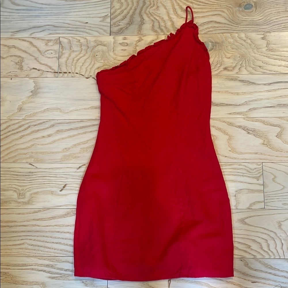 Casual  Red One-Shoulder Dress summer fun
